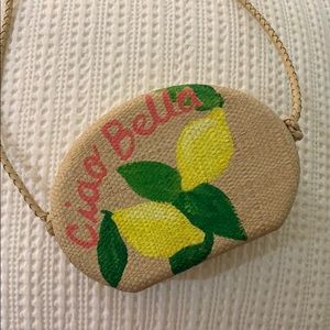Hand Painted Ciao Bella Lemon Rattan Purse